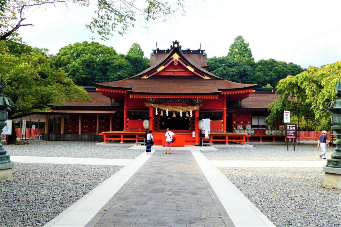 De Fujisan Hongu Sengen Taisha Shrine bij Mount Fuji, Japan