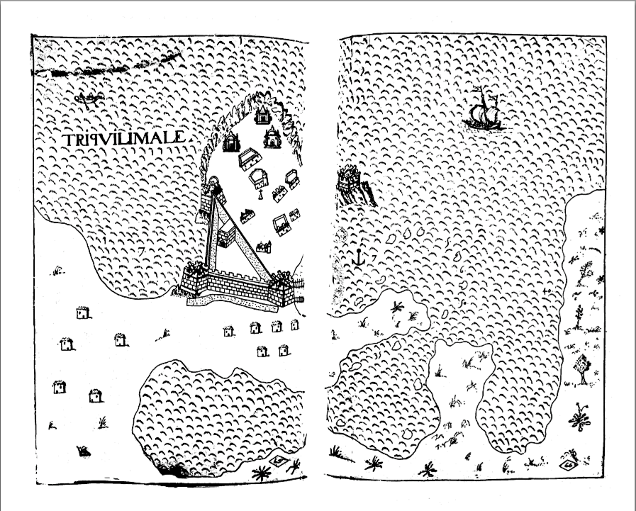 Kaart van Trincomalee uit 1635, gemaakt door de Portugees Antonia Bocarro