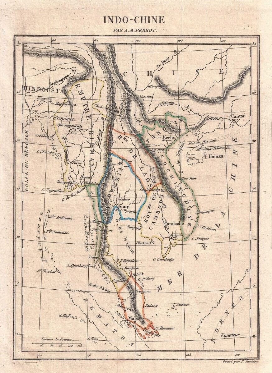 Kaart van Cochin-China uit 1825 door Artistide Michel Perrot