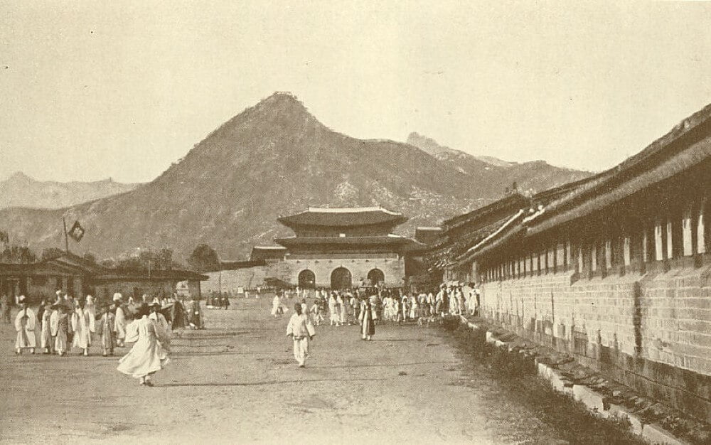 Het Gyeongbokgung-paleis in Zuid-Korea, eind 19e eeuw