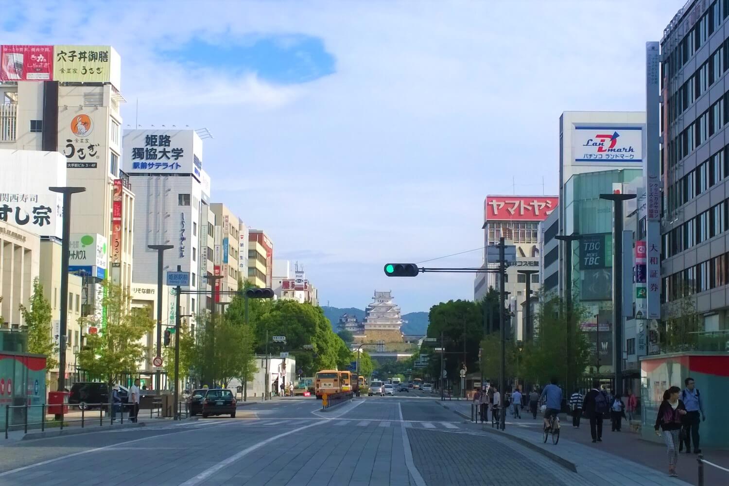 Op weg naar het kasteel van Himeji