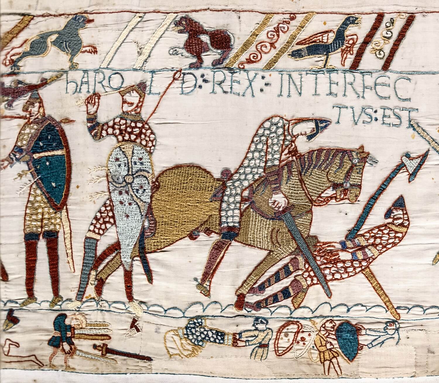 Het overlijden van Harold II in 1066 op het Tapijt van Bayeux