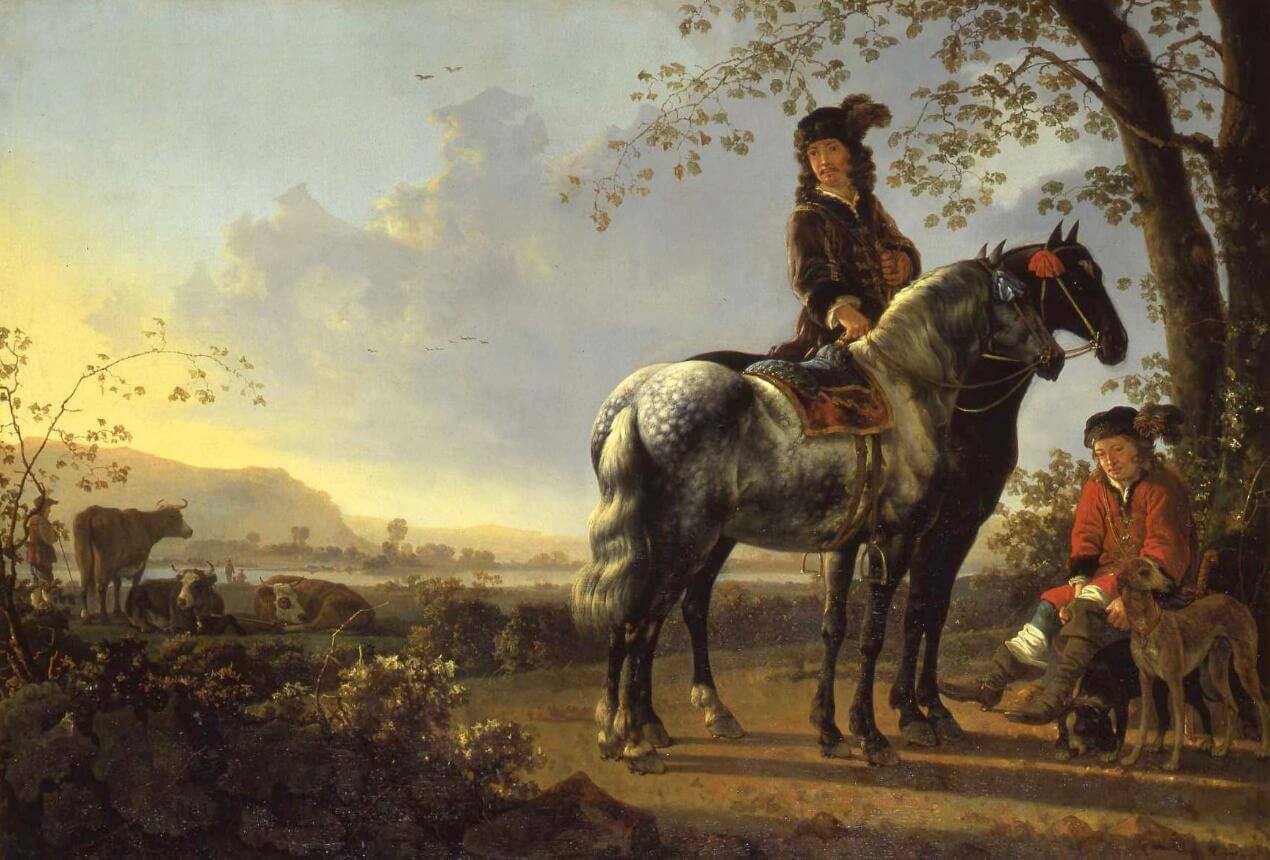 Schilderij Albert Cuyp - Rustende ruiters in een landschap in het Dordrechts Museum