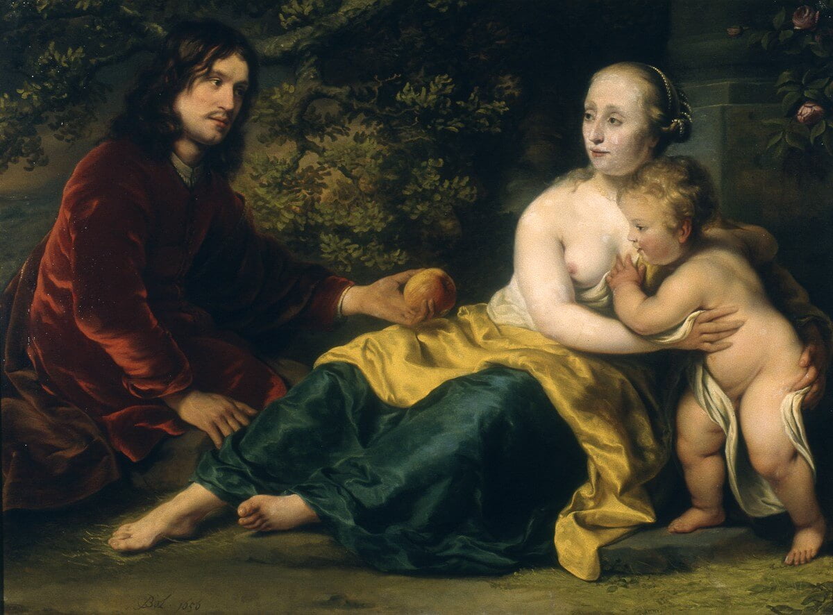 Schilderij Ferdinand Bol - Wigbold Slicher en Elisabeth Spiegel als Paris en Venus met Cupido